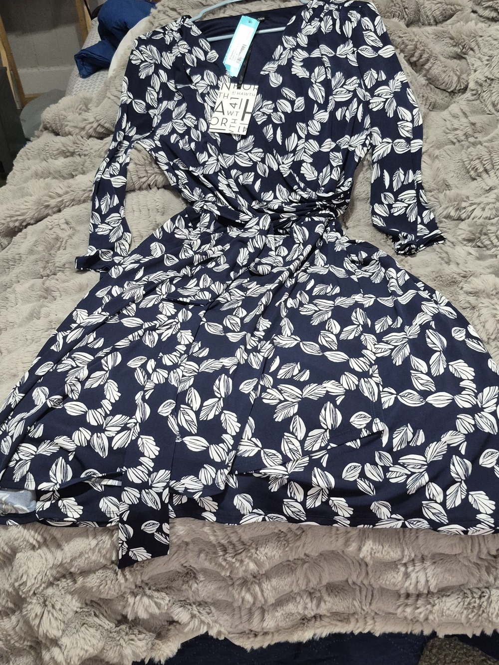 New W/ Tags - 41 Hawthorn Navy Wrap Dress with White Leaf Print